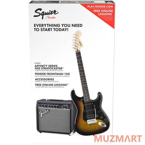 Fender SQUIER Squier Affinity Series™ Stratocaster® HSS Pack, Laurel Fingerboard, Brown Sunburst, Gig Bag, Электрогитара