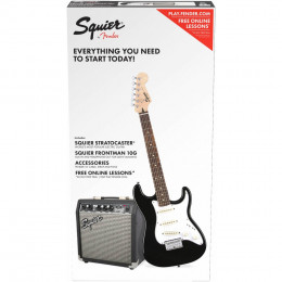 Fender SQUIER Squier Stratocaster® Pack, Laurel Fingerboard, Black, Gig Bag, Бас гитара