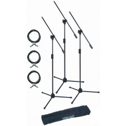 Quik Lok A302Pack EU Набор из 3х микрофонных стоек A302, 3х кабелей XLR-XLR длиной 5 м и чехла