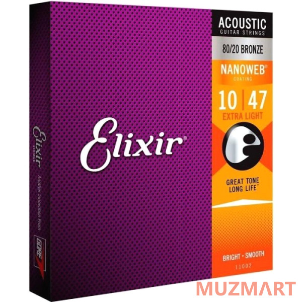 Elixir 11002 Nanoweb Extra Light ANTI-RUST Струны  для акустической гитары